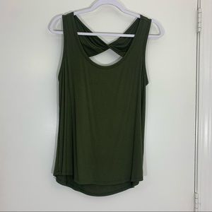 A.N.A. Green ribbed tank top with an peek a boo open back LARGE